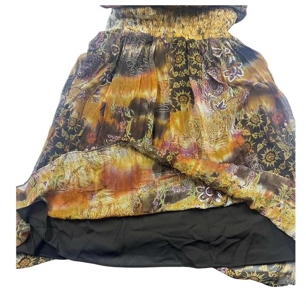 Vintage Y2K 100% SILK Halter Mini Dress Size 14 Open Back Lined Boho Browns - Picture 7 of 13